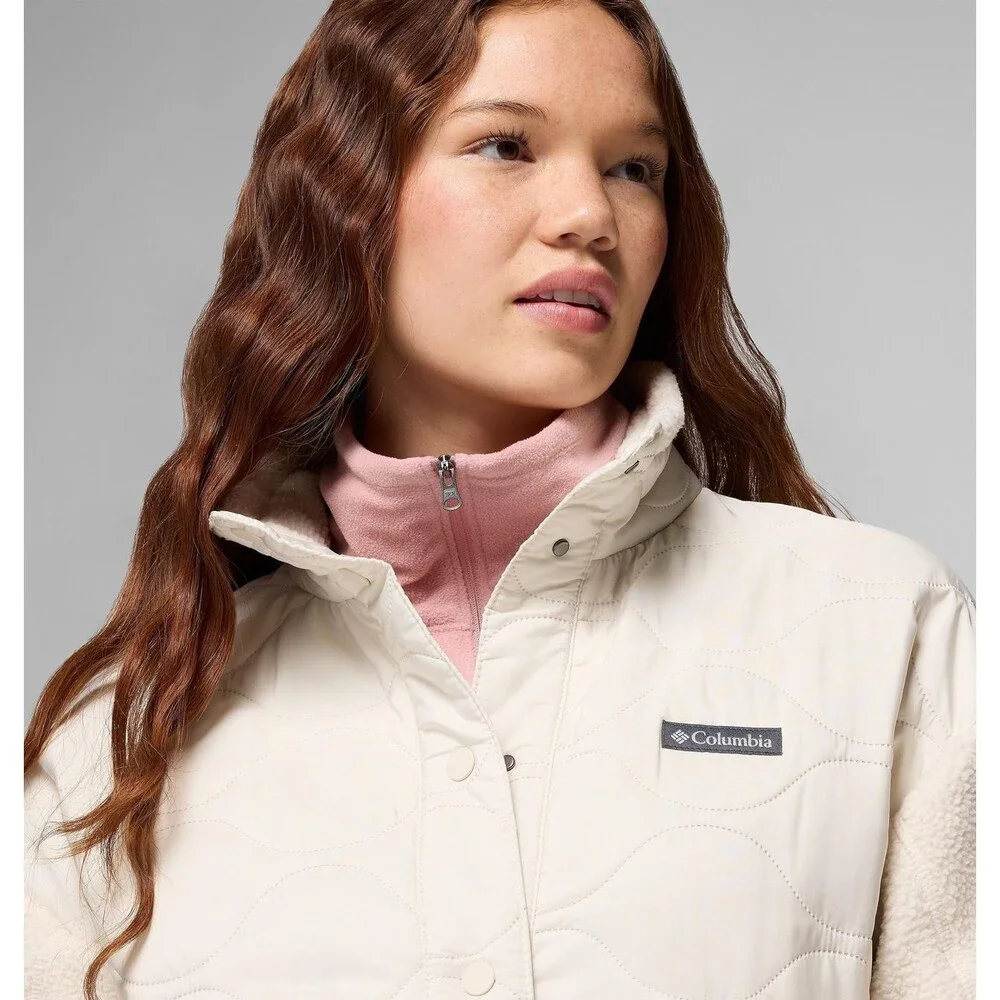 Columbia Cloud Point Long Jacket Women's XL Chalk Fleece Snap Front Cozy KFC400 - Picture 7 of 14